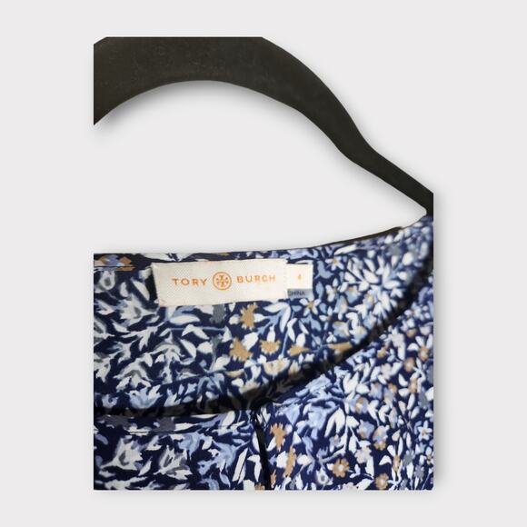 Tory Burch Silk Drop Waist Floral Dress Blue White Size 4 Small - Picture 4 of 8